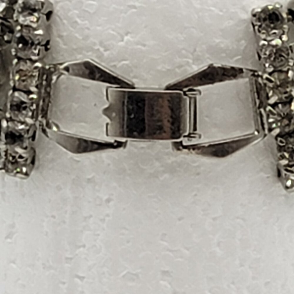 Vintage Crystal Tennis Bracelet Silver-Tone Fold Clasp Wide Statement 7 Inch - Picture 4 of 14